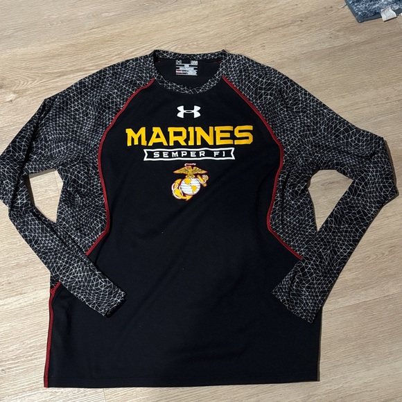 Under Armour Men's Black and Yellow Marines Long Sleeve Tee - Picture 1 of 4